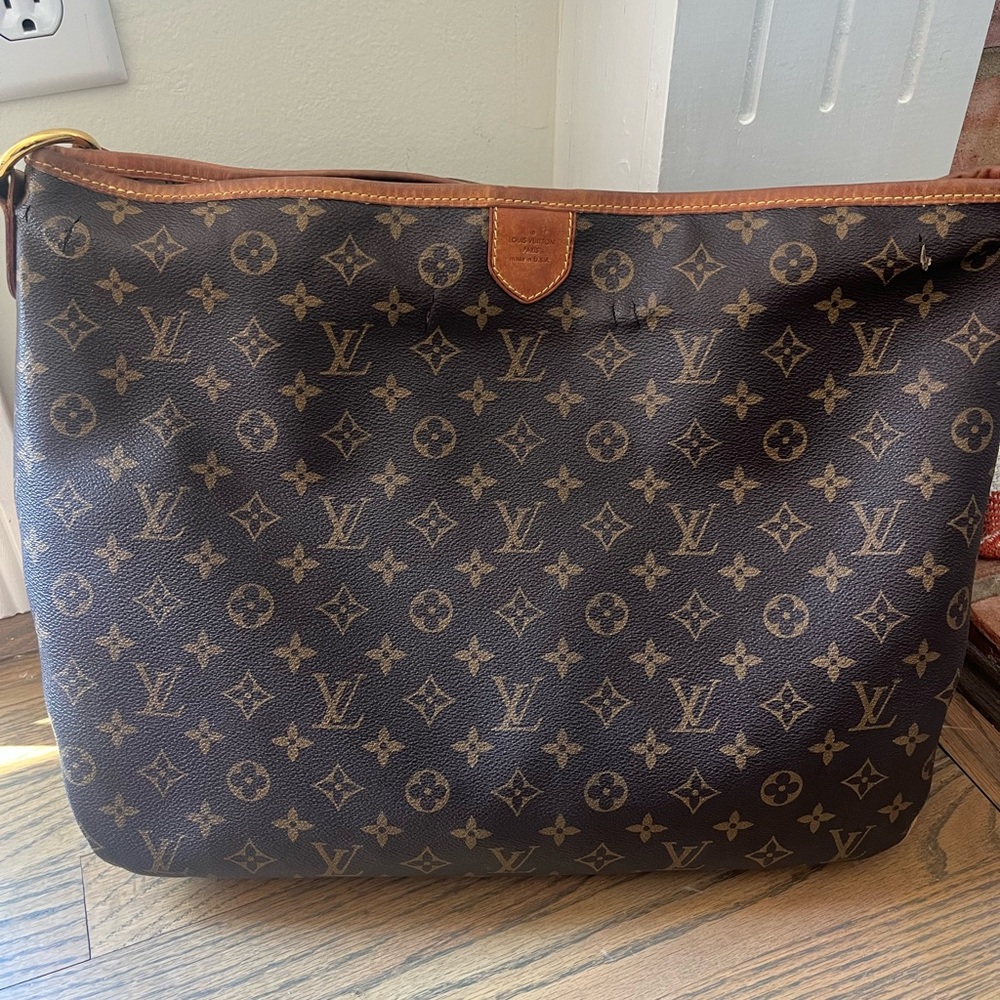 Louis Vuitton Brown Monogram Shoulder Bag with Leather Accents